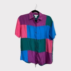 Vintage Color Block Silk Shirt